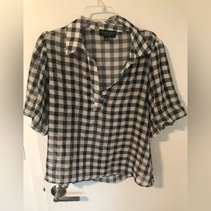 Sheer checkered puff sleeve blouse